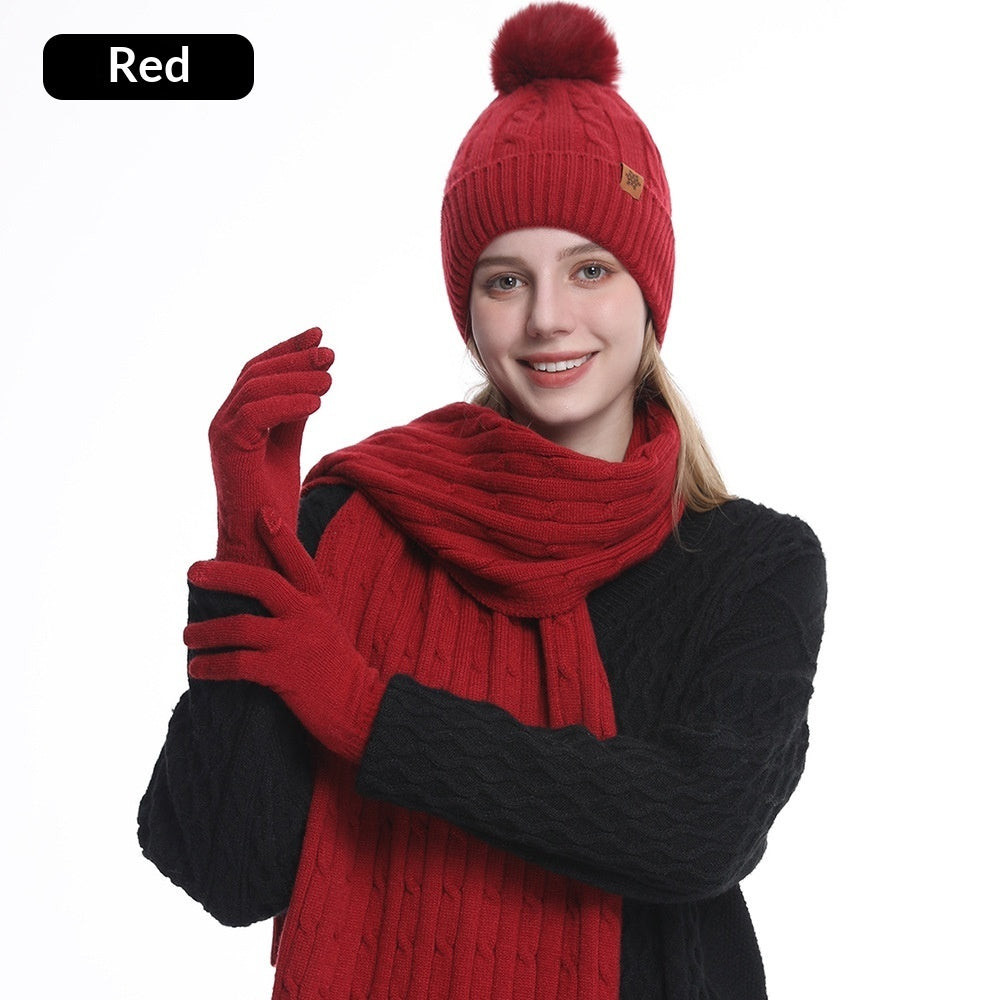 Gants chauds d’hiver pour femme avec bonnet et écharpe tricotés