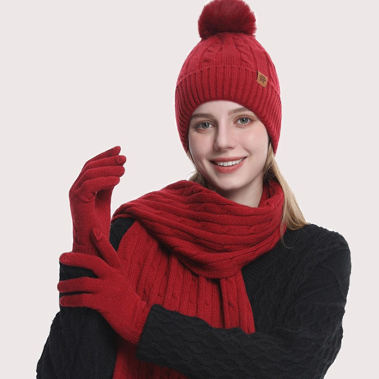 Gants chauds d’hiver pour femme avec bonnet et écharpe tricotés