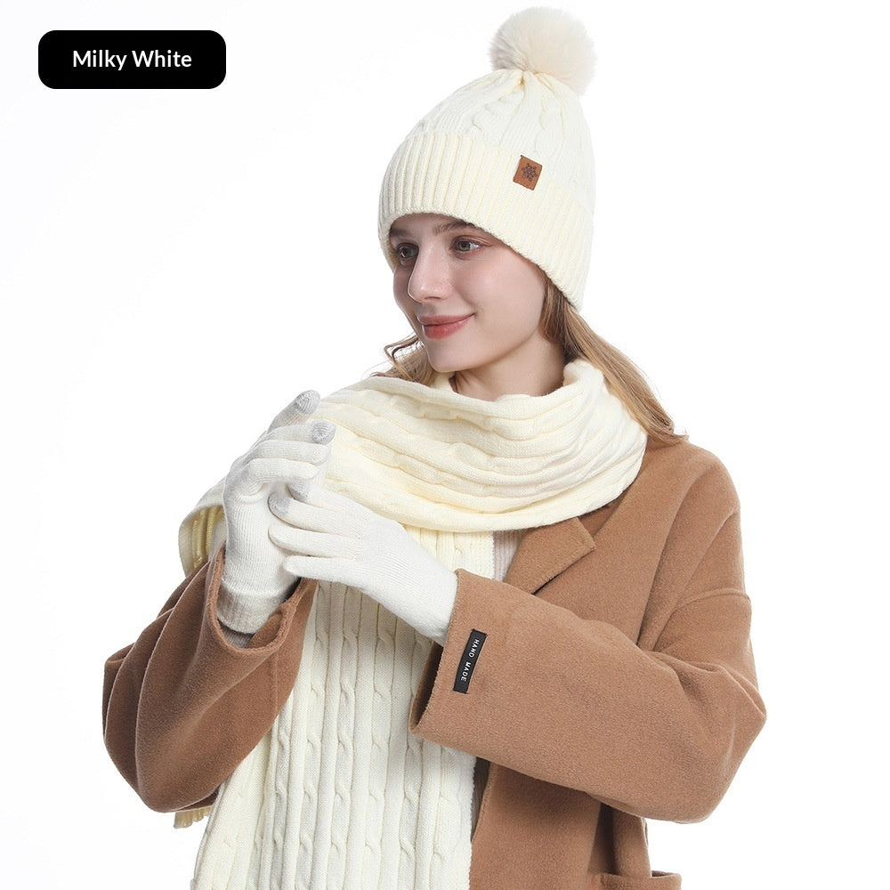 Gants chauds d’hiver pour femme avec bonnet et écharpe tricotés