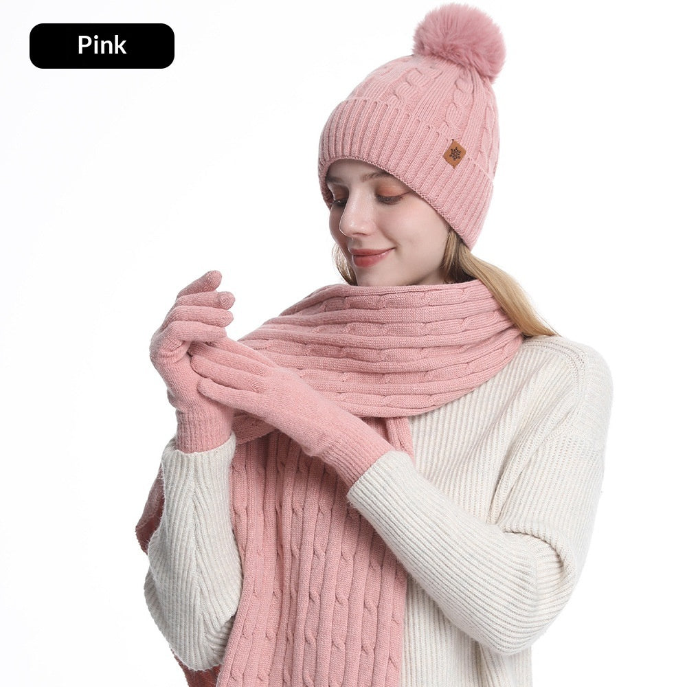 Gants chauds d’hiver pour femme avec bonnet et écharpe tricotés