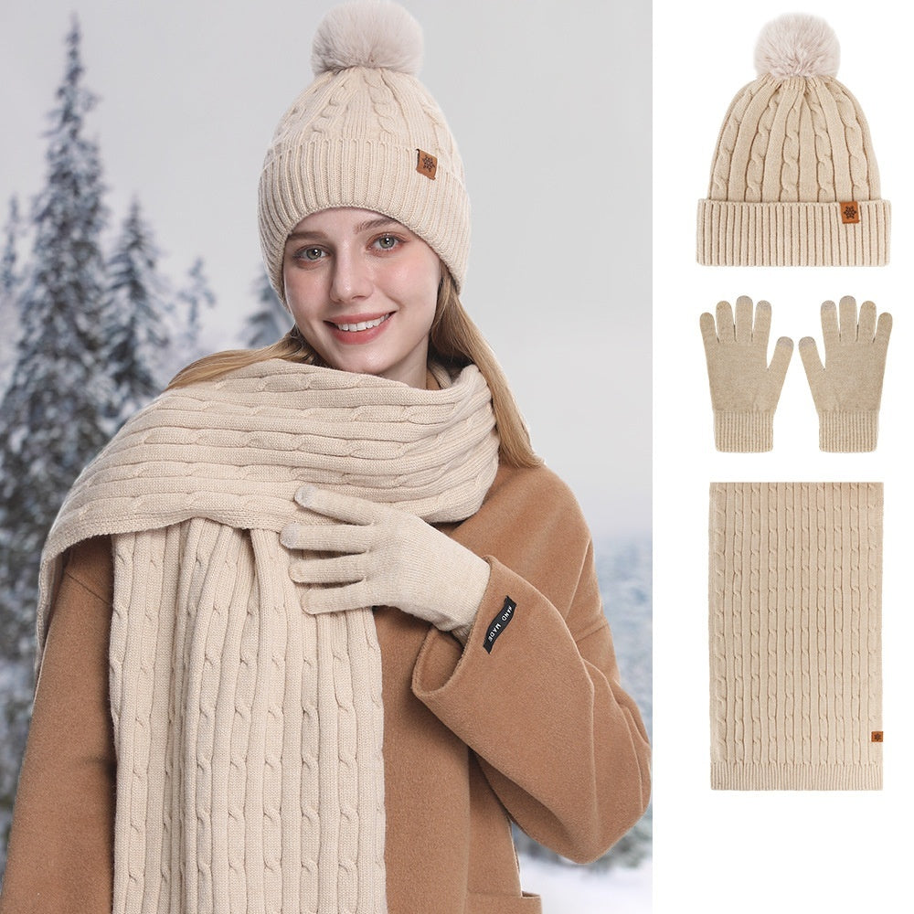 Gants chauds d’hiver pour femme avec bonnet et écharpe tricotés